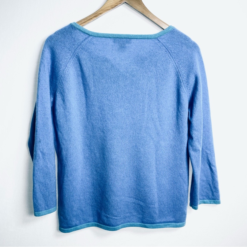 Cashmere Sweater Periwinkle Blue Aqua Trim Soft XL - Picture 3 of 7